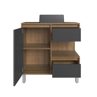 Gabinete Banheiro 80cm Paula Mel Grafite Cuba Preta Gavetas 1 Porta e 1 Nicho