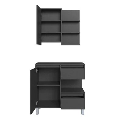Gabinete Banheiro 80cm Paula Grafite com Espelheira 1 Porta Sem Cuba