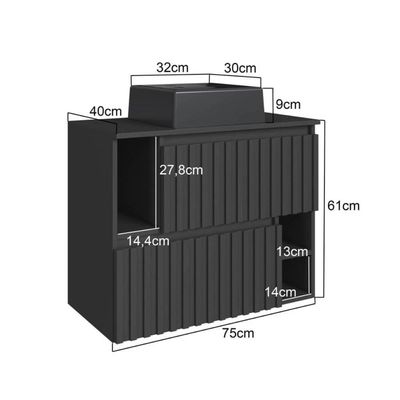 Gabinete De Banheiro Suspenso 75cm Luiza Grafite Cuba Preta e 2 Portas Basculante