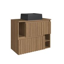 Gabinete De Banheiro Suspenso 75cm Luiza Mel com Cuba Preta e 2 Portas Basculante