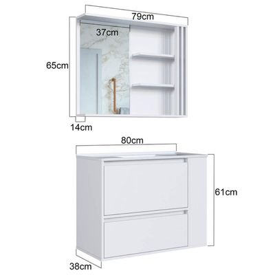 Gabinete De Banheiro 80cm Estela Branco Lavatório Espelheira com 1 Gavetão E Basculante