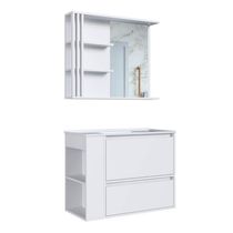 Gabinete De Banheiro 80cm Estela Branco Lavatório Espelheira com 1 Gavetão E Basculante