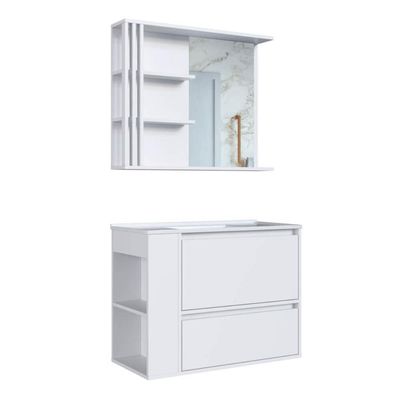 Gabinete De Banheiro 80cm Estela Branco Lavatório Espelheira com 1 Gavetão E Basculante