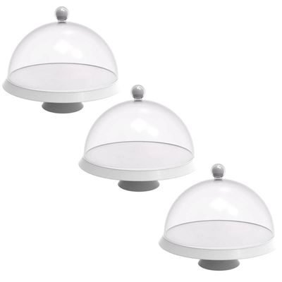 Kit 3 Porta Bolos 25cm Branco com Cúpula e Pé Bubble Crippa Tortas Doces Boleira