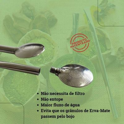 Bomba para Chimarrão 19cm Bojo 800 Furos Inox Bocal Dourado Lisa Bortonaggio