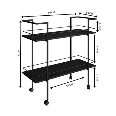 Carrinho Bar Industrial com 2 Prateleiras P1036 Preto