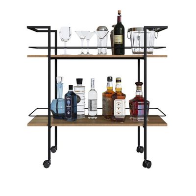 Carrinho Bar Industrial com 2 Prateleiras P1036 Preto/Mel