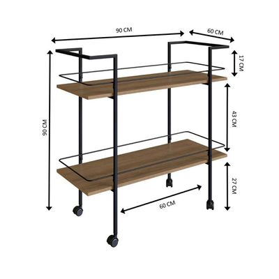 Carrinho Bar Industrial com 2 Prateleiras P1036 Preto/Mel