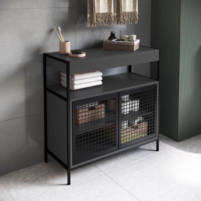 Gabinete de Banheiro 80cm  com 2 Portas P1038 Preto/Grafite sem Cuba