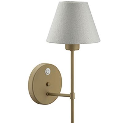 Luminária de Parede em Alumínio Dourado Cúpula Tecido Natural com Interruptor Arandela Quarto Cabeceira