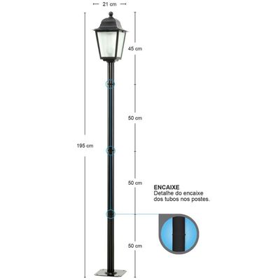 Poste para Jardim Colonial Preto Tubo em Alumínio Luminária de Piso Soberana Dital