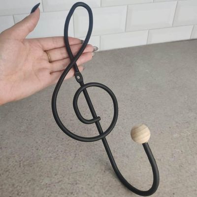 Kit 2 Ganchos Cabideiros Aço Preto Cifra Música 28cm Suportes de Parede Pendurar Roupa Bolsas