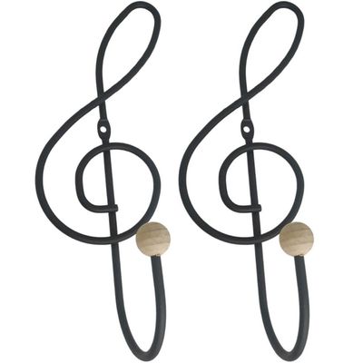 Kit 2 Ganchos Cabideiros Aço Preto Cifra Música 28cm Suportes de Parede Pendurar Roupa Bolsas