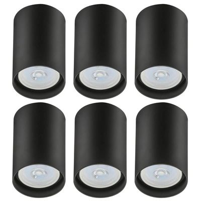 Kit 6 Spots de Sobrepor Zoom Pretos Luminária de Teto Redonda 8x12,5cm Bivolt 1 Lâmpada PAR20