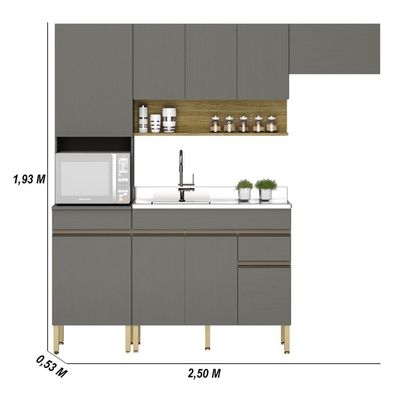 Armário De Cozinha Completa 120 Com Balcão Para Pia 9 Portas Line Freijó-gris