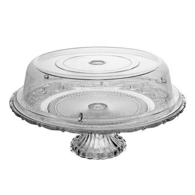 Kit 2 Boleiras Prato para Bolo de Vidro com Pé Tampa de Plástico Lyor Padaria Eventos