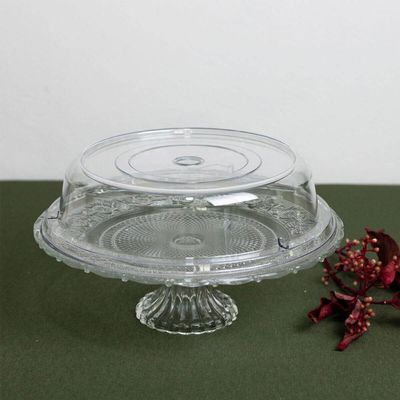 Kit 2 Boleiras Prato para Bolo de Vidro com Pé Tampa de Plástico Lyor Padaria Eventos
