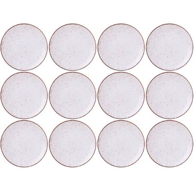 Jogo 12 Pratos Rústicos de Porcelana 25cm Marrom Tramontina Decorado Mesa Posta