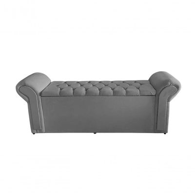 Kit De Quarto Cabeceira De Cama Box E Calçadeira Baú Dubai King 195 Cm Suede Prata Do Lar Móveis E Decoração