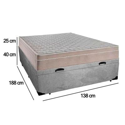 Cama Box Baú Casal Suede + Colchão Sereneprime Molas Ensacadas 138x188x69 Cinza