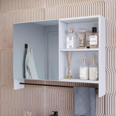 Armário Espelheira para Banheiro ES8020 com 1 Porta 1 Toalheiro e Nichos Branco