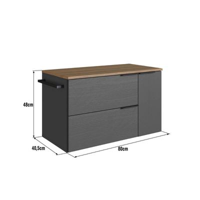 Gabinete de Banheiro Suspenso 80cm  Grafite e Mel com Toalheiro 2 Portas e 1 Gaveta BH8020