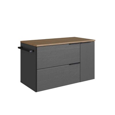 Gabinete de Banheiro Suspenso 80cm  Grafite e Mel com Toalheiro 2 Portas e 1 Gaveta BH8020