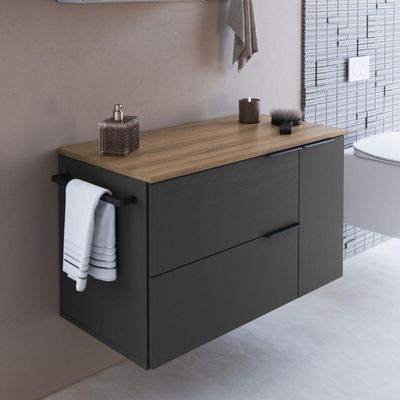Gabinete de Banheiro Suspenso 80cm  Grafite e Mel com Toalheiro 2 Portas e 1 Gaveta BH8020