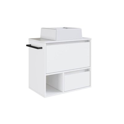 Gabinete de Banheiro Suspenso Branco 60cm com Cuba e Toalheiro 1 Porta e 1 Gaveta