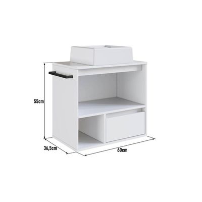 Gabinete de Banheiro Suspenso Branco 60cm com Cuba e Toalheiro 1 Porta e 1 Gaveta