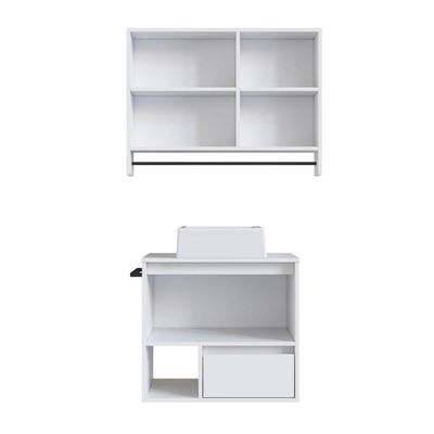 Conjunto para Banheiro Branco Gabinete Suspenso 60cm com Toalheiro Cuba e Espelheira 80cm