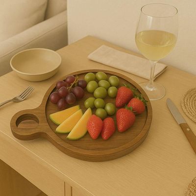 Petisqueira Teca para Frios Queijos Carnes 23cm Cabo Servir Aperitivos Tábua