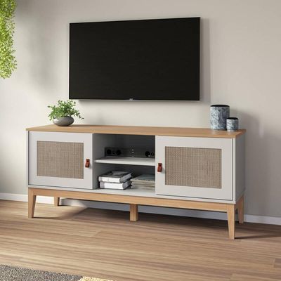 Rack Trama com 2 Portas para Tvs de até 60 Polegadas MB 1003 Mel Off White MDP Movelbento