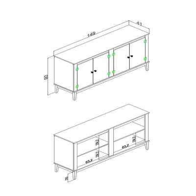 Buffet Aparador Colonial com 4 Portas 149x41x90cm MDP Mel Oliva MB1014 Movelbento