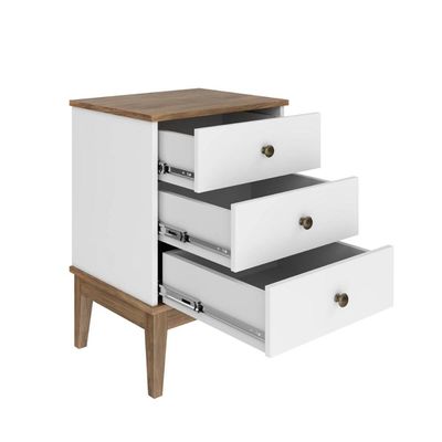Mesa de Cabeceira Colonial com 3 Gavetas MDP Mel Branco MB 1021 Movelbento