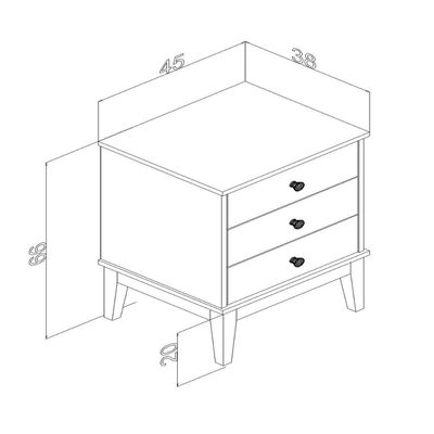 Mesa de Cabeceira Colonial com 3 Gavetas MDP Mel Oliva MB 1021 Movelbento