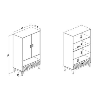 Cristaleira com 2 Portas de Vidro e 1 Gaveta Mel MDP MB 1057 Movelbento