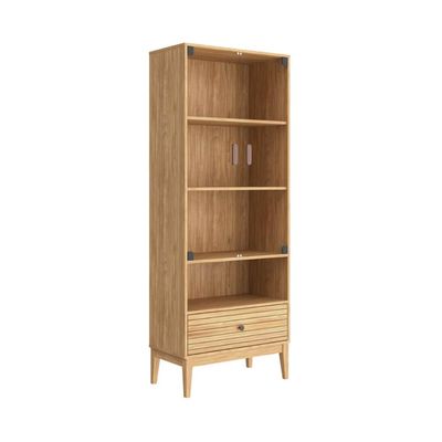 Cristaleira com 2 Portas de Vidro e 1 Gaveta Mel MDP MB 1057 Movelbento