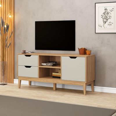 Rack para TV até 60 Polegadas com 2 Gavetas 1 Porta Mel Off White MB 1096 Movelbento