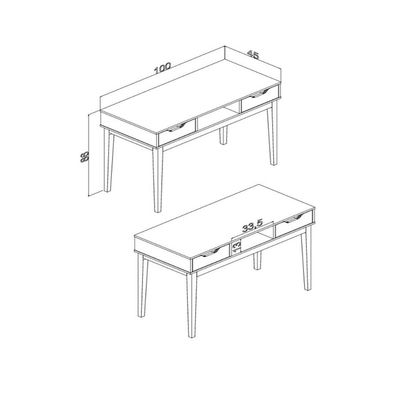 Escrivaninha com 1 Nicho 2 Gavetas MDP 100x45x86cm Mel Off White MB 1099 Movelbento