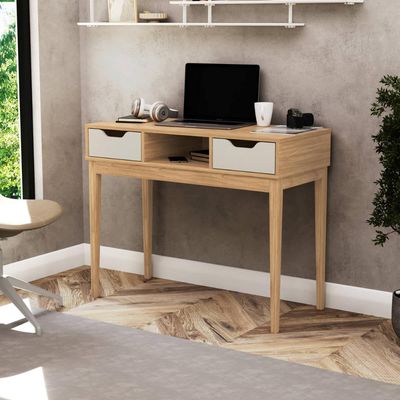 Escrivaninha com 1 Nicho 2 Gavetas MDP 100x45x86cm Mel Off White MB 1099 Movelbento