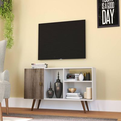 Rack Retrô com 1 Porta para TV até 60 Polegadas Branco Rústico RT 3014 Movelbento