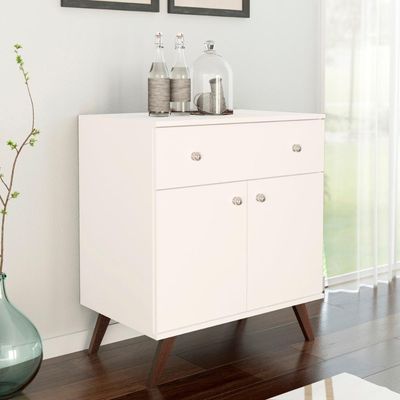 Aparador Retrô com 1 Gaveta e 2 Portas MDP Branco 70x45x80cm RT 3021 Movelbento