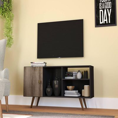 Rack Retrô com 1 Porta para TV até 60 Polegadas Preto Rústico RT 3014 Movelbento