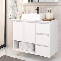 Gabinete de Banheiro Suspenso 80x62cm Vitória com Cuba Branco MDP Faema
