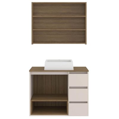 Conjunto Gabinete de Banheiro 80cm Vitória com Espelheira e Cuba Mel Arenas MDP Faema