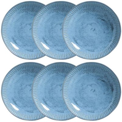Conjunto 6 Pratos Fundos Cerâmica Azul 830ml Linhas Breeze Porto Brasil Massa Sopa Jantar
