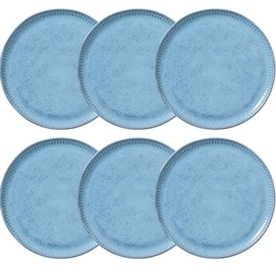 Jogo 6 Pratos 21cm Cerâmica Azul Para Sobremesa Mesa Posta Porto Brasil Linhas Breeze Raso