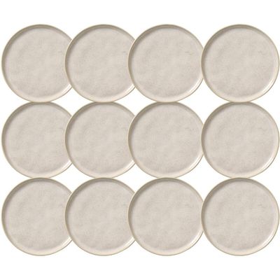 Jogo 12 Pratos de Sobremesa Porto Brasil 21cm Cerâmica Off White Mousse Petit Gâteau Brownie