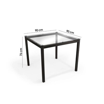 Conjunto Mesa Sala Jantar Reno Com Tampo De Vidro 90x90cm E 4 Cadeiras Hydra Plus Preto Kappesberg